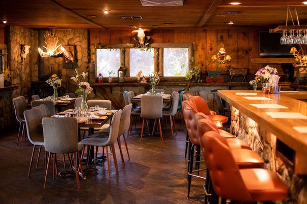 Dining room, Interior, Recessed Lighting, Stone Walls, Wooden Beams, Wooden Ceilings, Wood Texture Flooring, Wooden Walls