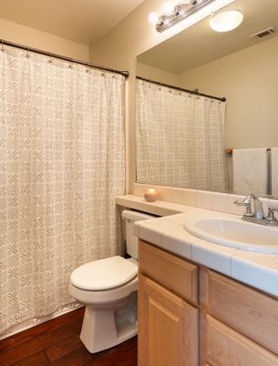 Bathroom, Interior, Tile Countertops, Wood Texture Flooring