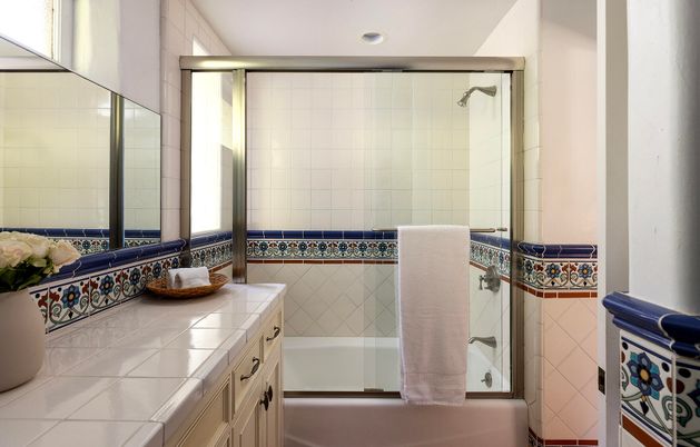 Bathroom, Glass Shower, Interior, Recessed Lighting, Tile Countertops