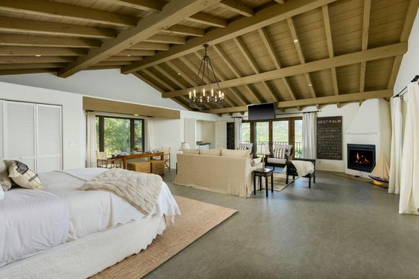 Bedroom, Chandelier, Fireplace, Interior, Pendant Lights, Wooden Beams, Wooden Ceilings