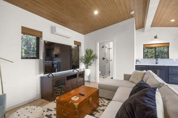 Interior, Kitchen, Living room, Recessed Lighting, Wooden Ceilings, Wood Texture Flooring