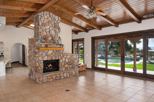 Empty room, Fireplace, Interior, Wooden Beams, Wooden Ceilings