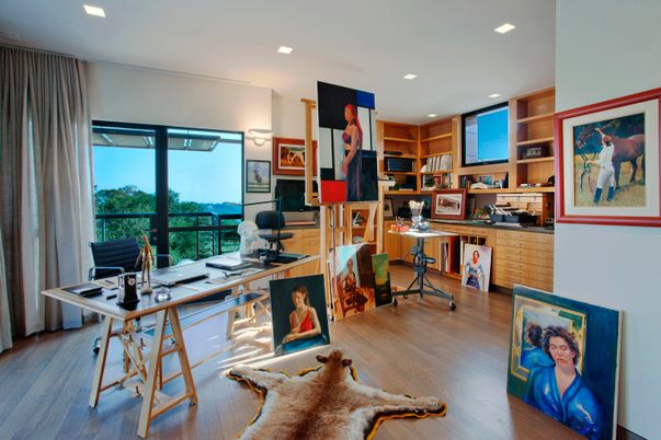 Home Office, Interior, Recessed Lighting, Wood Texture Flooring