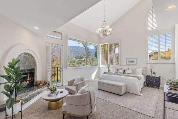 Bedroom, Chandelier, Fireplace, Interior, Living room, Recessed Lighting