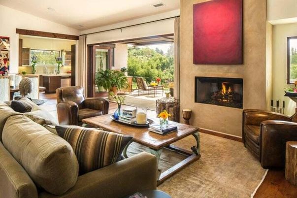 Fireplace, Interior, Living room, Pendant Lights, Recessed Lighting, Wood Texture Flooring