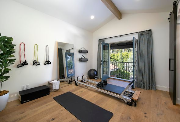 Fitness Equipment, Interior, Recessed Lighting, Wooden Beams, Wood Texture Flooring