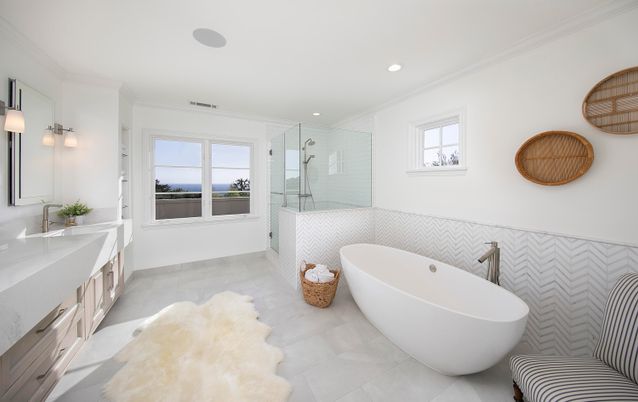 Bathroom, Dual Sink Vanities, Free Standing Baths, Glass Shower, Interior, Recessed Lighting