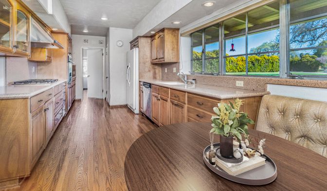 Interior, Kitchen, Recessed Lighting, Wood Texture Flooring