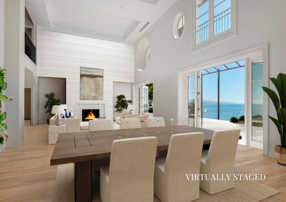 Dining room, Fireplace, Interior, Living room, Water, Wood Texture Flooring