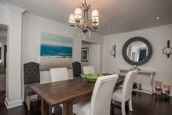 Chandelier, Dining room, Interior, Recessed Lighting, Wood Texture Flooring