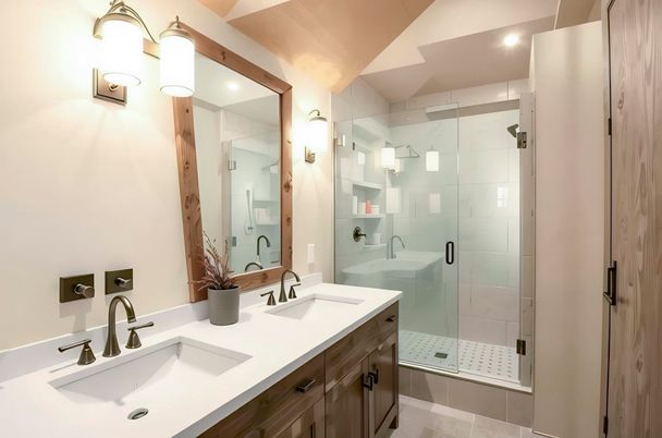 Bathroom, Dual Sink Vanities, Glass Shower, Interior, Recessed Lighting