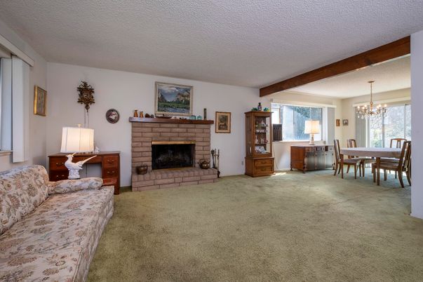 Chandelier, Dining room, Fireplace, Interior, Wooden Beams