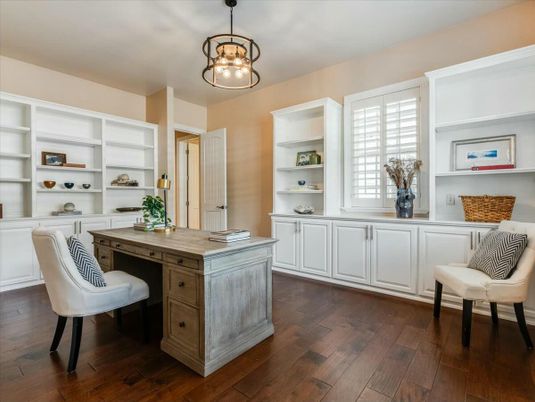 Home Office, Interior, Pendant Lights, Wood Texture Flooring