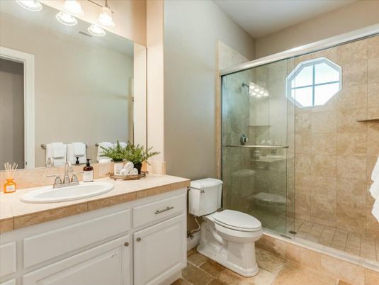 Bathroom, Glass Shower, Interior, Tile Countertops