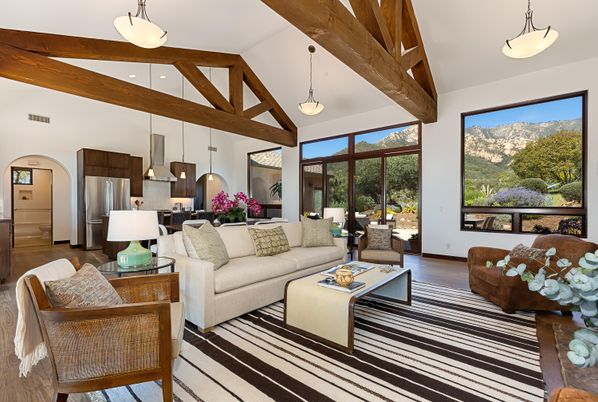Interior, Kitchen, Living room, Pendant Lights, Recessed Lighting, Stainless Steel Appliances, Wooden Beams, Wood Texture Flooring