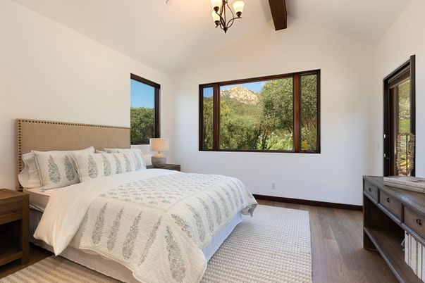 Bedroom, Chandelier, Interior, Wooden Beams, Wood Texture Flooring