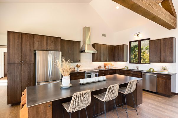 Interior, Kitchen, Stainless Steel Appliances, Wooden Beams, Wood Texture Flooring