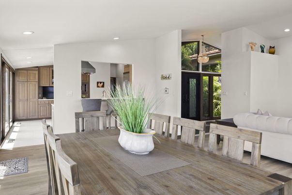 Dining room, Interior, Kitchen, Living room, Pendant Lights, Recessed Lighting, Wood Texture Flooring