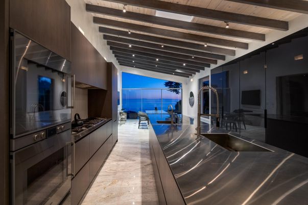 Interior, Kitchen, Stainless Steel Appliances, Water, Wooden Beams