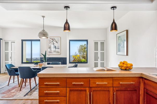 Dining room, Interior, Pendant Lights, Wood Texture Flooring