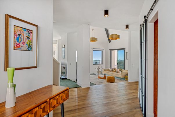 Interior, Living room, Pendant Lights, Wood Texture Flooring