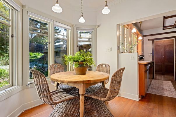 Dining room, Interior, Pendant Lights, Wood Texture Flooring
