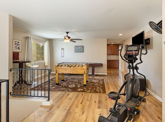 Fitness Equipment, Game Room, Interior, Recessed Lighting, Wood Texture Flooring