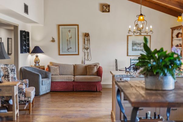 Chandelier, Dining room, Interior, Living room, Pendant Lights, Wooden Beams, Wood Texture Flooring