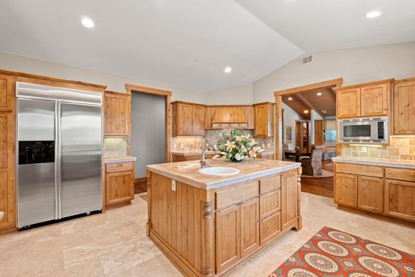 Interior, Kitchen, Recessed Lighting, Stainless Steel Appliances, Tile Countertops