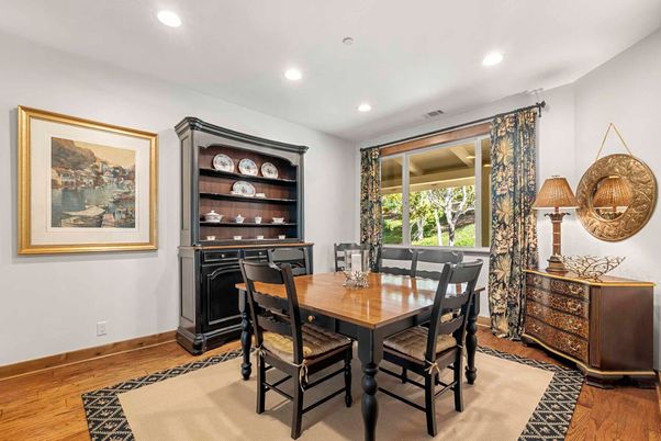 Dining room, Interior, Recessed Lighting, Wood Texture Flooring
