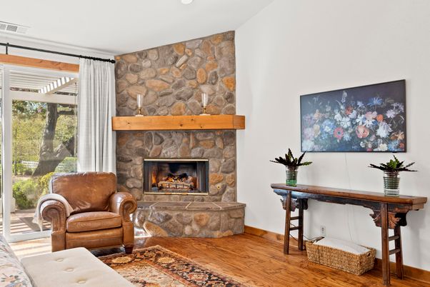 Fireplace, Interior, Stone Walls, Wood Texture Flooring