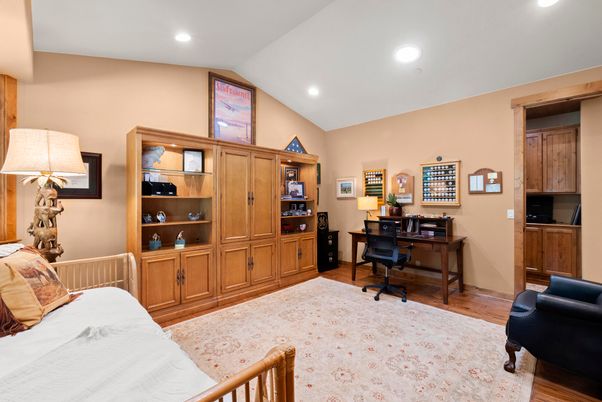 Bedroom, Home Office, Interior, Recessed Lighting, Wood Texture Flooring