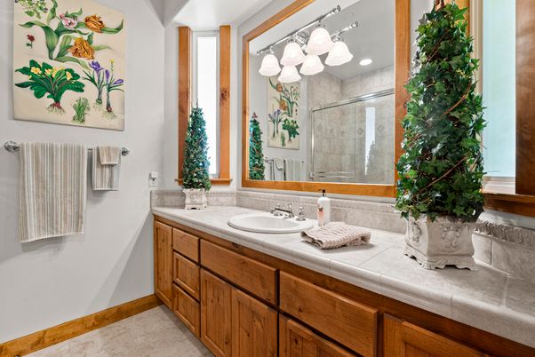 Bathroom, Dual Sink Vanities, Interior, Recessed Lighting, Tile Countertops