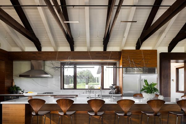 Interior, Kitchen, Marble Walls, Wood Texture Flooring