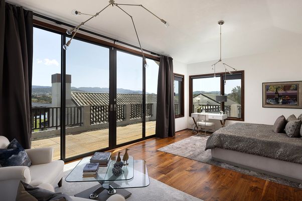 Bedroom, Home Office, Interior, Pendant Lights, Wood Texture Flooring