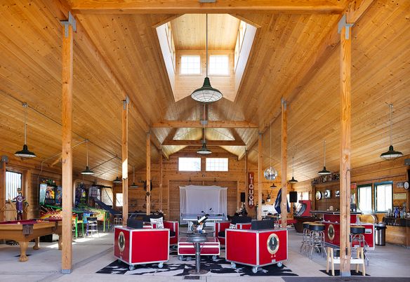 Billiard Table, Game Room, Interior, Pendant Lights, Wooden Beams, Wooden Ceilings, Wooden Walls