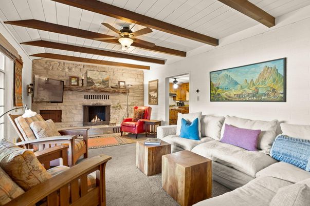 Fireplace, Interior, Living room, Stone Walls, Wooden Beams