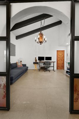 Chandelier, Home Office, Interior, Wooden Beams