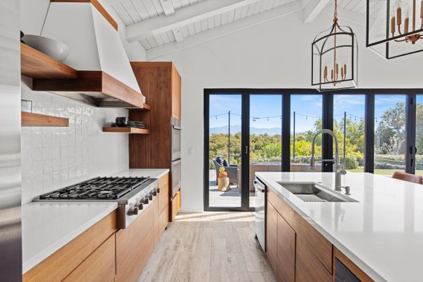 Interior, Kitchen, Pendant Lights, Stainless Steel Appliances, Wood Texture Flooring