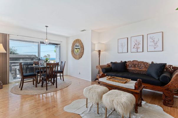 Dining room, Interior, Living room, Pendant Lights, Wood Texture Flooring
