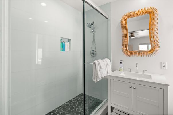Bathroom, Glass Shower, Interior, Recessed Lighting