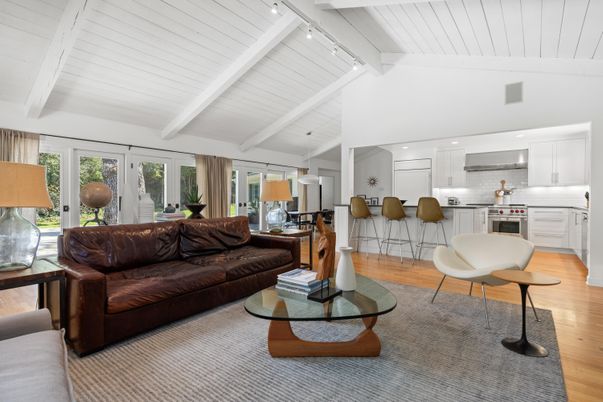 Interior, Kitchen, Living room, Recessed Lighting, Stainless Steel Appliances, Wood Texture Flooring