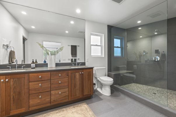 Bathroom, Dual Sink Vanities, Glass Shower, Interior, Recessed Lighting