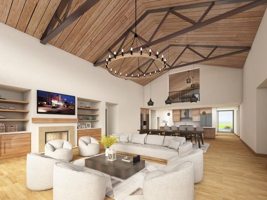Fireplace, Interior, Kitchen, Living room, Pendant Lights, Wooden Beams, Wooden Ceilings, Wood Texture Flooring