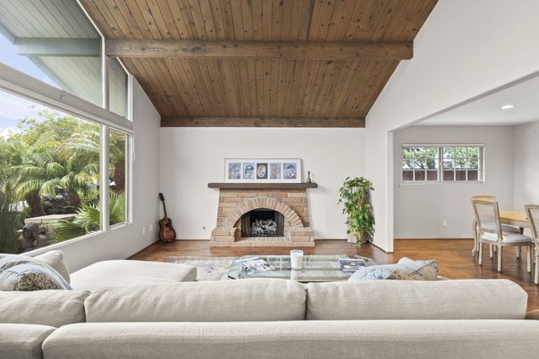 Dining room, Fireplace, Interior, Living room, Wooden Beams, Wooden Ceilings, Wood Texture Flooring