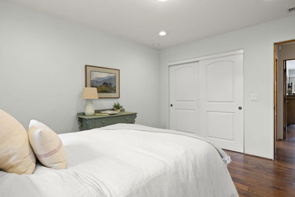 Bedroom, Interior, Recessed Lighting, Wood Texture Flooring