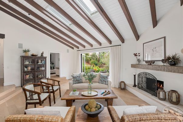 Fireplace, Interior, Living room, Wooden Beams, Wood Texture Flooring