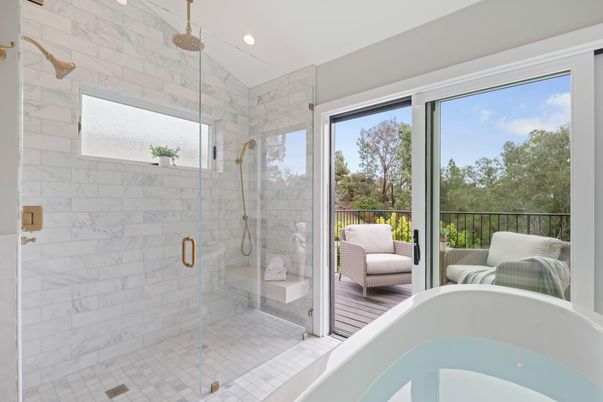 Bathroom, Glass Shower, Interior, Marble Walls, Recessed Lighting