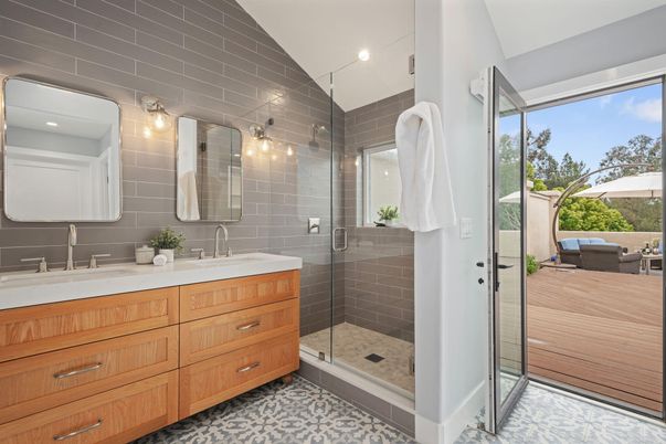 Bathroom, Dual Sink Vanities, Glass Shower, Interior, Recessed Lighting
