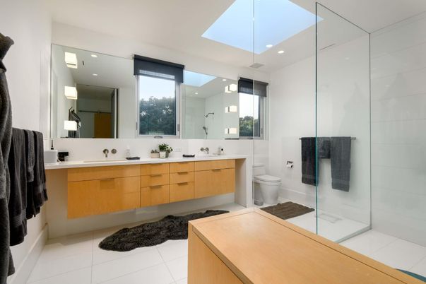 Bathroom, Dual Sink Vanities, Glass Shower, Interior, Recessed Lighting